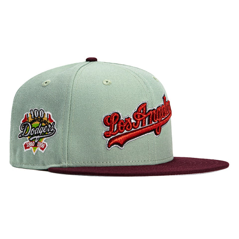 New Era 59Fifty Los Angeles Dodgers 100th Anniversary Patch Word Hat - Green, Maroon
