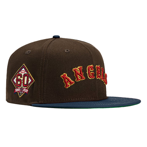 New Era 59Fifty Walnut Scripts Los Angeles Angels 60th Anniversary Patch Word Hat - Brown, Navy