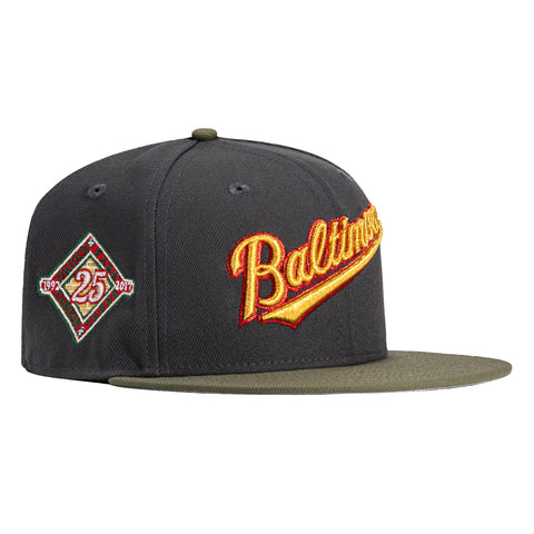 New Era 59Fifty Baltimore Orioles 25th Anniversary Stadium Patch Word Hat - Graphite, Olive, Red