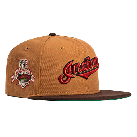 New Era 59Fifty Cleveland Indians Jacobs Field Patch Script Hat - Khaki, Brown, Red