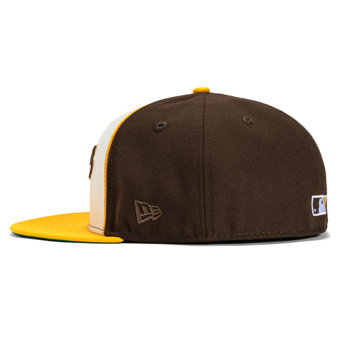 New Era 59Fifty San Diego Padres 1969 Go Padres Patch Word Rail Hat - White, Brown, Gold