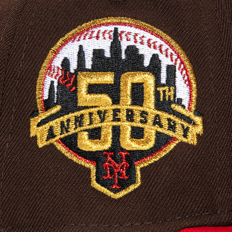 New Era 59Fifty New York Mets 50th Anniversary Patch Word Hat - Brown, Red