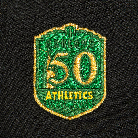 New Era 59Fifty Oakland Athletics 50th Anniversary Patch Script Hat - Black, Kelly, Gold