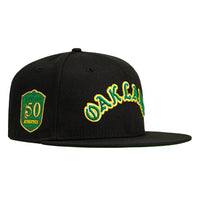New Era 59Fifty Oakland Athletics 50th Anniversary Patch Script Hat - Black, Kelly, Gold