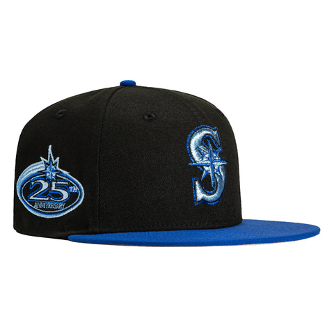 New Era 59Fifty Seattle Mariners 25th Anniversary Patch Hat - Black, Royal, Metallic Silver