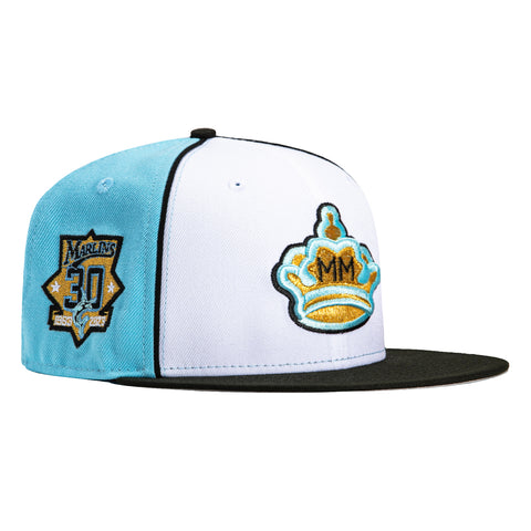 New Era 59Fifty Miami Marlins 30th Anniversary Patch City Connect Rail Hat - White, Light Blue, Black