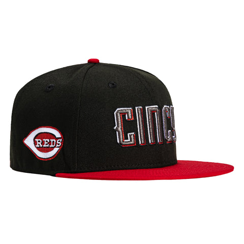 New Era 59Fifty Cincinnati Reds Logo Patch City Connect Word Hat - Black, Red
