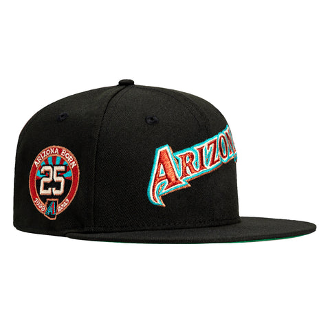 New Era 59Fifty Black Dome Arizona Diamondbacks 25th Anniversary Patch Word Hat - Black, Sedona Red, Teal