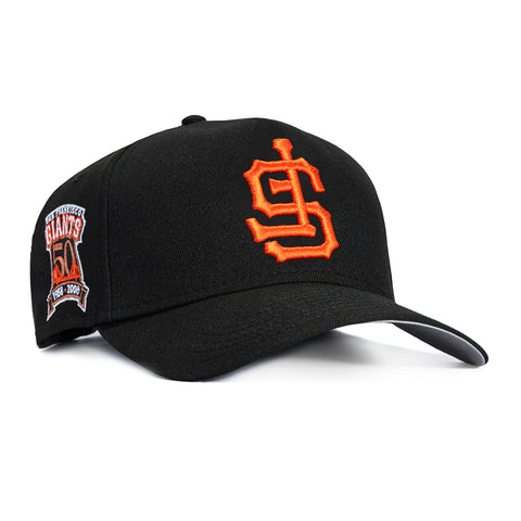 New Era 9Forty A-Frame San Francisco Giants 50th Anniversary Patch Upside Down Snapback Hat - Black, Orange New Era