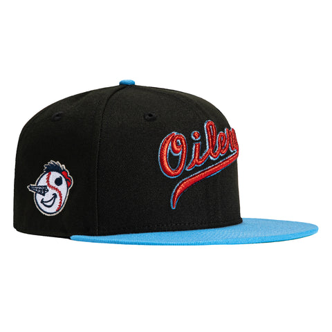 New Era 59Fifty Tulsa Drillers Oilers Logo Patch Script Hat - Black, Light Blue