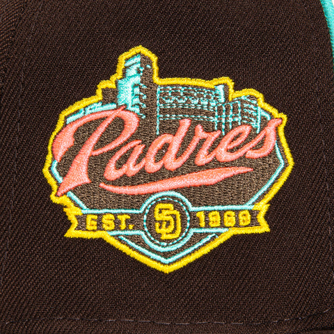 New Era 59Fifty San Diego Padres 40th Anniversary Patch Logo Rail Hat - White, Brown, Magenta, Mint
