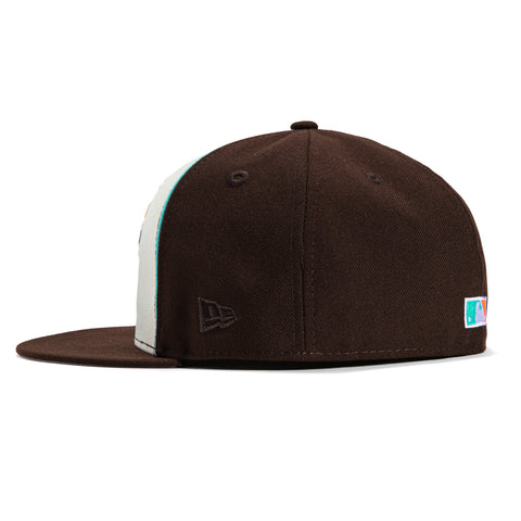 New Era 59Fifty San Diego Padres 40th Anniversary Patch Logo Rail Hat - White, Brown, Magenta, Mint