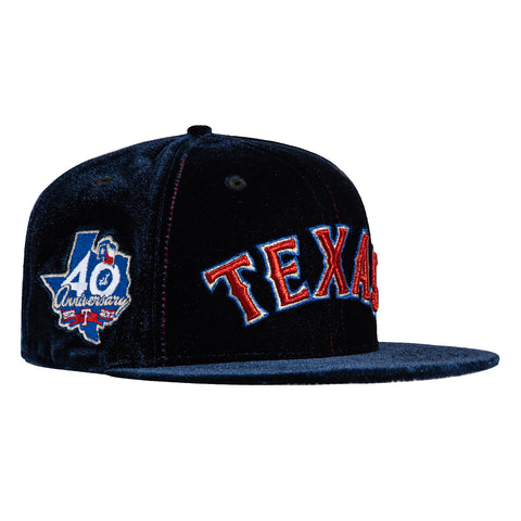 New Era 59Fifty Velvet Texas Rangers 40th Anniversary Patch Word Hat - Navy