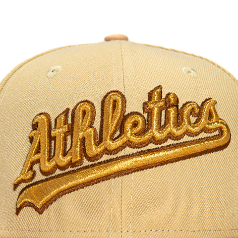 New Era 59Fifty Oakland Athletics Battle of the Bay Patch Word Hat - Tan, Peach, Metallic Gold