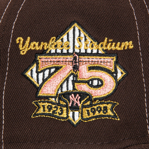 New Era 59Fifty Pink Contrast Stitch New York Yankees 75th Anniversary Stadium Patch Hat - Brown
