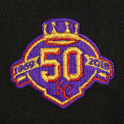 New Era 59Fifty Kansas City Royals 50th Anniversary Patch Word Hat - Black, Purple, Metallic Gold