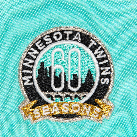 New Era 59Fifty Blue Tint Minnesota Twins 60th Anniversary Patch Hat - Mint, Black, Metallic Silver