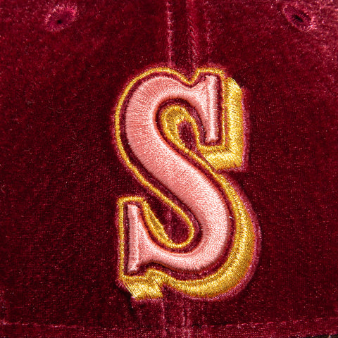 New Era 59Fifty Sweethearts Seattle Mariners 25th Anniversary Patch Hat - Cardinal, Brown, Pink, Metallic Gold