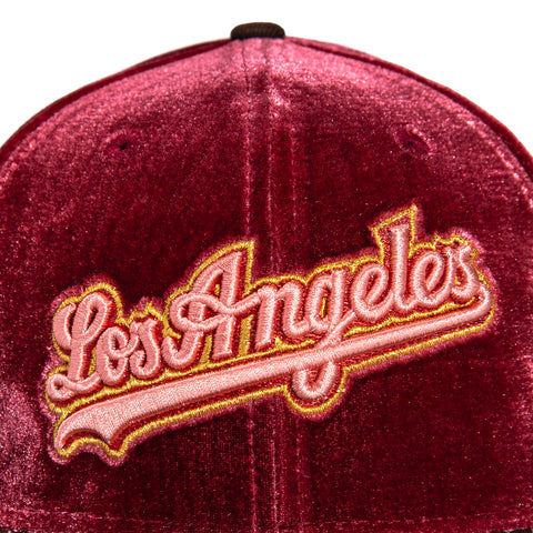 New Era 59Fifty Sweethearts Los Angeles Dodgers 40th Anniversary Patch Word Hat - Cardinal, Brown, Pink, Metallic Gold