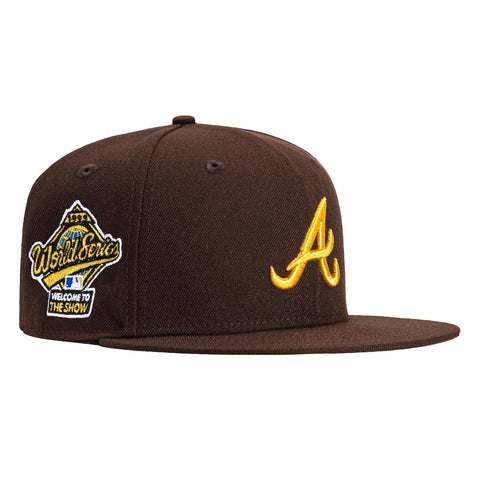 New Era 59Fifty Gold Rush Atlanta Braves 1995 World Series Welcome to The Show Patch Hat - Dark Brown, Metallic Gold