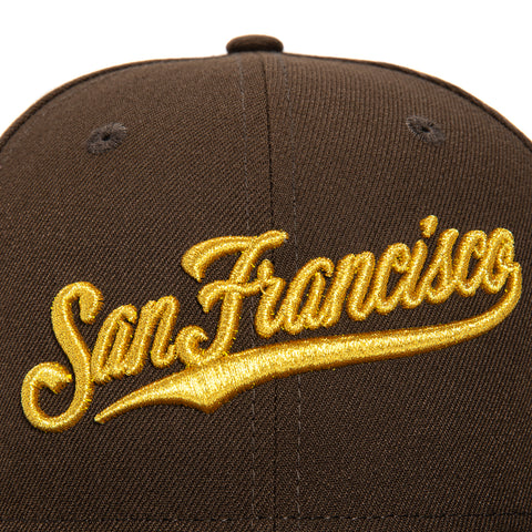 New Era 59Fifty Gold Rush San Francisco Giants Battle of the Bay Patch Script Hat - Brown, Metallic Gold