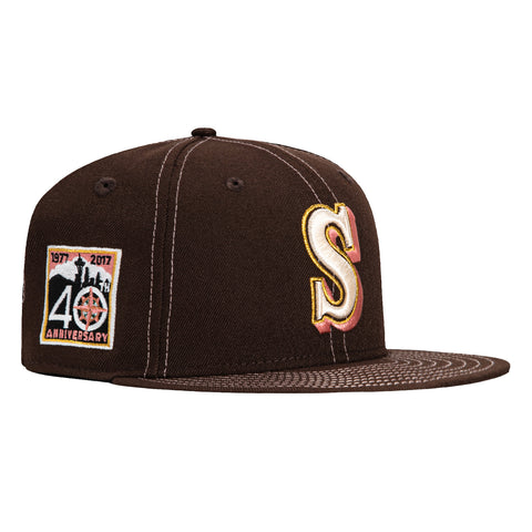 New Era 59Fifty Pink Contrast Stitch Seattle Mariners 40th Anniversary Patch Hat - Brown, Pink