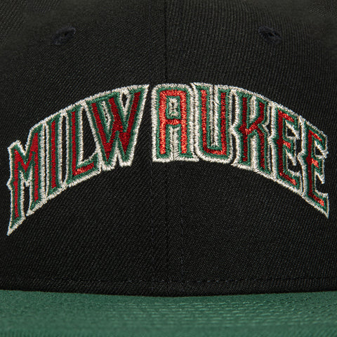 New Era 59Fifty Milwaukee Brewers Silver Anniversary Patch Word Hat - Black, Green, Red