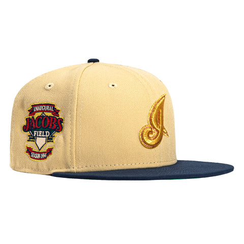 New Era 59Fifty Cleveland Guardians Jacobs Field Patch I Hat - Tan, Navy, Metallic Gold