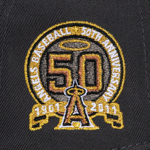 New Era 59Fifty Los Angeles Angels 50th Anniversary Patch Upside Down Hat - Graphite, Metallic Gold