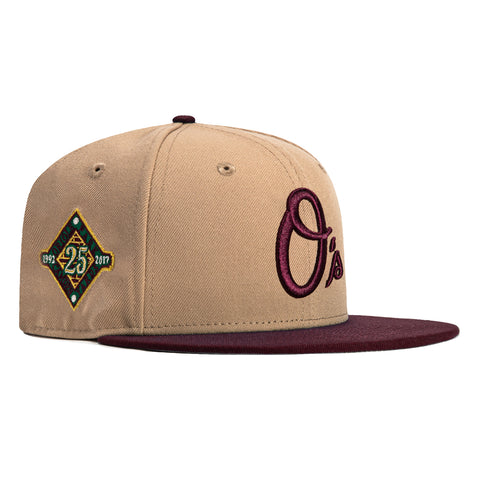 New Era 59Fifty Baltimore Orioles 25th Anniversary Stadium Patch Alternate Hat - Khaki, Maroon