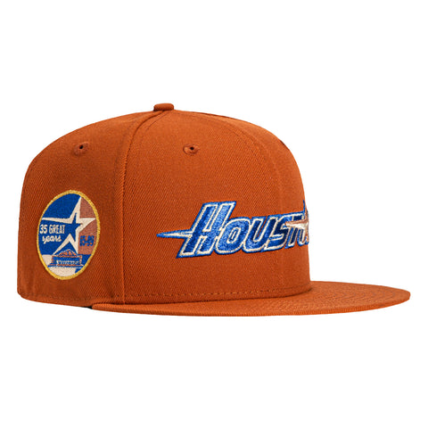 New Era 59Fifty Houston Astros 35th Anniversary Patch Word Hat - Burnt Orange, Royal, Metallic Copper