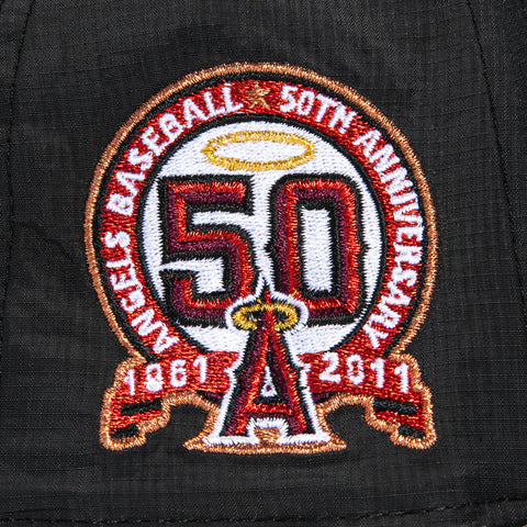 New Era 59Fifty Los Angeles Angels 50th Anniversary Patch upside Down Hat - Black, Olive, Metallic Gold