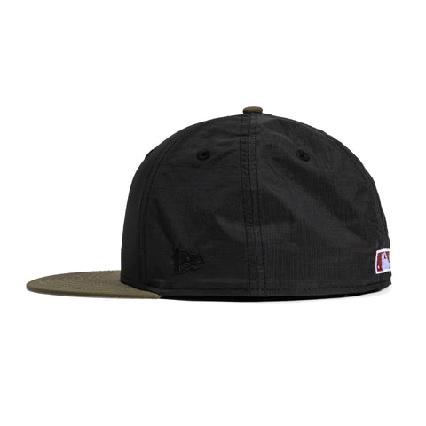 New Era 59Fifty Los Angeles Angels 50th Anniversary Patch upside Down Hat - Black, Olive, Metallic Gold