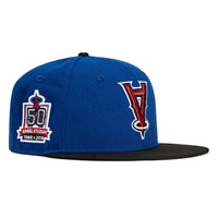 New Era 59Fifty Los Angeles Angels 50th Anniversary Stadium Patch Upside Down Hat - Royal, Black, Metallic Silver, Red
