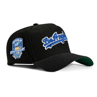 New Era 9Forty A-Frame Los Angeles Dodgers 50th Anniversary Patch Word Snapback Hat - Black, Royal, Metallic Silver