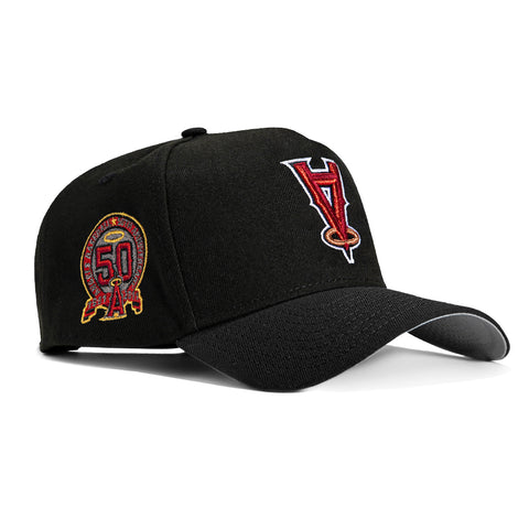 New Era 9Forty A-Frame Los Angeles Angels 50th Anniversary Patch Upside Down Snapback Hat - Black, Red