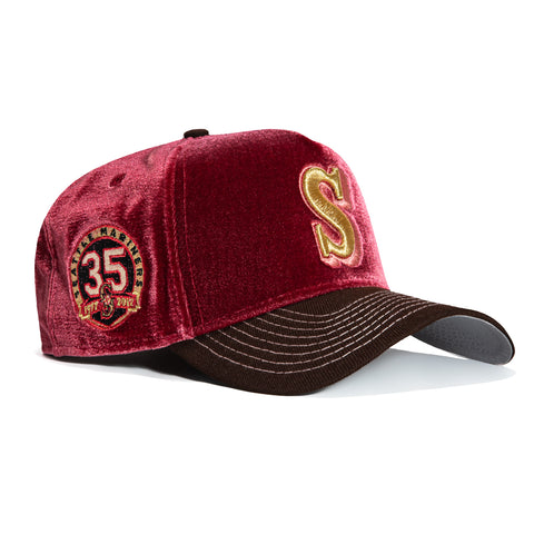 New Era 9Forty A-Frame Sweethearts Seattle Mariners 35th Anniversary Patch Snapback Hat - Red, Brown