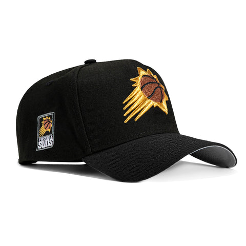 New Era 9Forty A-Frame Phoenix Suns Logo Patch Burst Snapback Hat - Black, Metallic Copper