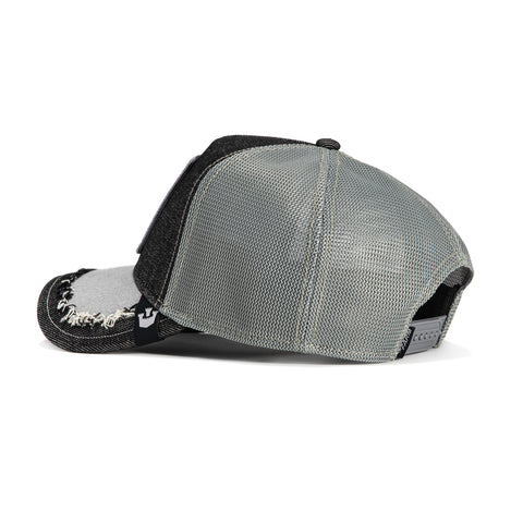 Goorin Bros Silky Black Sheep Adjustable Trucker Distressed Hat - Black Denim