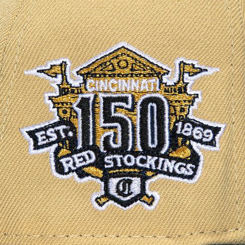 New Era 59Fifty Cincinnati Reds 150th Anniversary Patch OE Hat - Tan, Navy