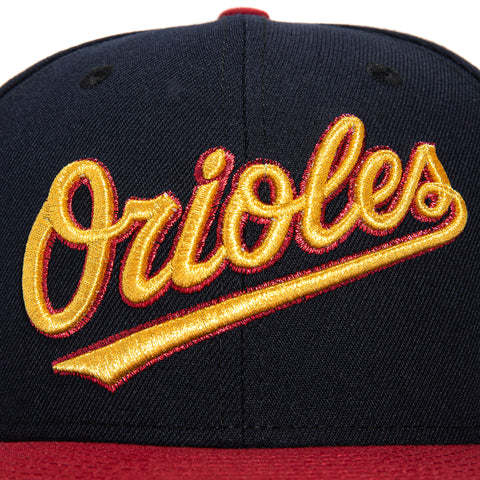 New Era 59Fifty Baltimore Orioles 25th Anniversary Stadium Patch Script Hat - Navy, Red, Metallic Gold
