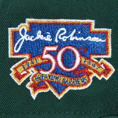 New Era 59Fifty Oakland Athletics Jackie Robinson 50th Anniversary Patch Script Hat - Green, Gold