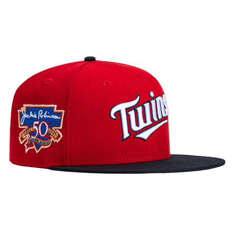 New Era 59Fifty Minnesota Twins Jackie Robinson 50th Anniversary Patch Word Hat - Red, Navy