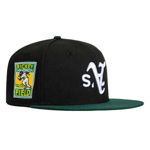 New Era 59Fifty Oakland Athletics Rickey Henderson Field Patch Upside Down Hat - Black, Green