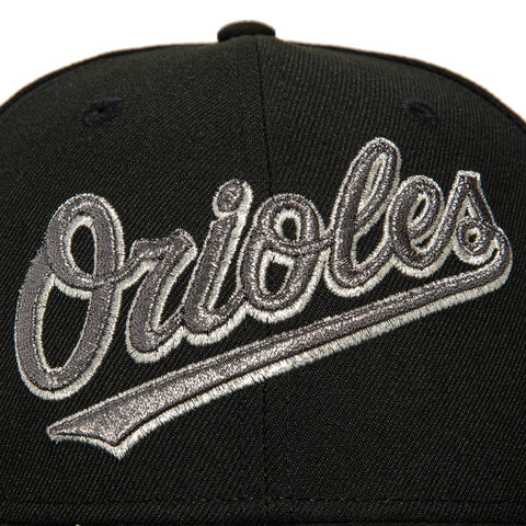 New Era 59Fifty Baltimore Orioles 20th Anniversary Stadium Patch Script Hat - Black, Metallic Silver