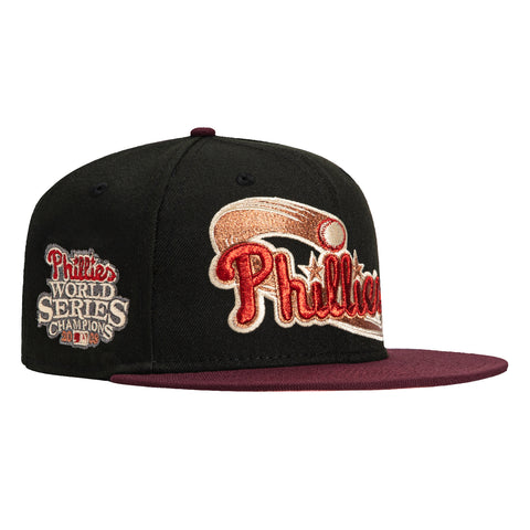 New Era 59Fifty Philadelphia Phillies 2008 World Series Champions Patch Logo Hat - Black, Maroon