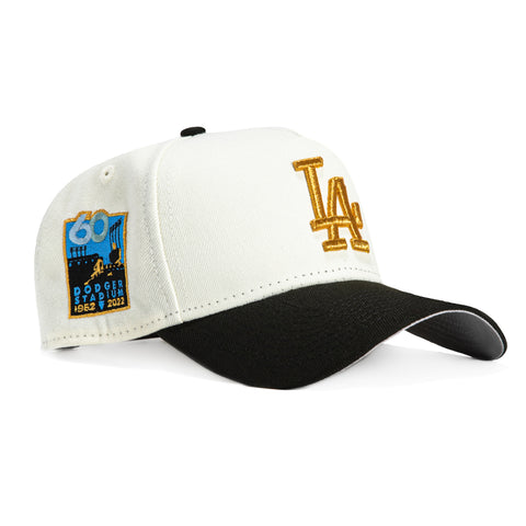 New Era 9Forty A-Frame Los Angeles Dodgers 60th Anniversary Stadium Patch Snapback Hat - White, Black, Metallic Gold