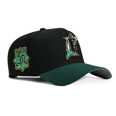New Era 9Forty A-Frame Miami Marlins 30th Anniversary Patch Snapback Hat - Black, Green
