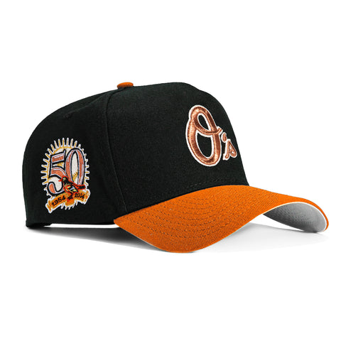 New Era 9Forty A-Frame Baltimore Orioles 50th Anniversary Patch Alternate Snapback Hat - Black, Burnt Orange
