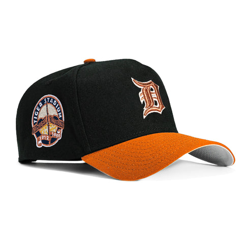 New Era 9Forty A-Frame Detroit Tigers Stadium Patch Snapback Hat - Black, Burnt Orange
